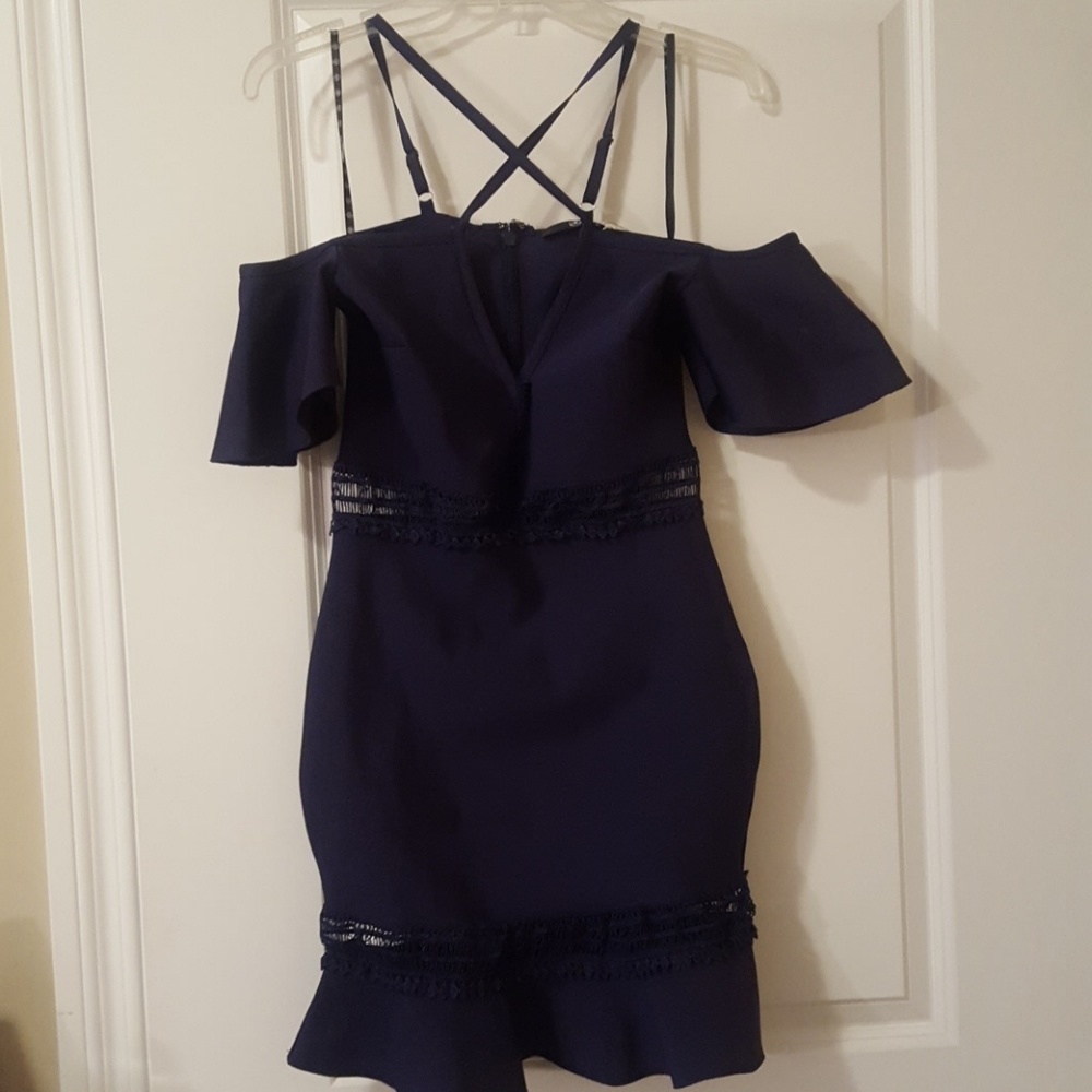 Misguided Navy Bodycon OTS Frill DresS